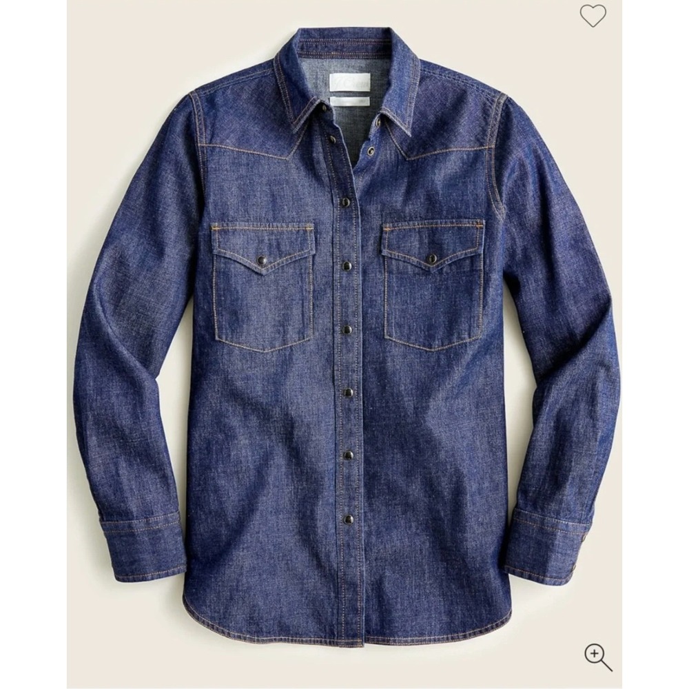J.Crew Classic Fit Western Chambray Shirt Size 4 Dark Blue Long Sleeve Button Up